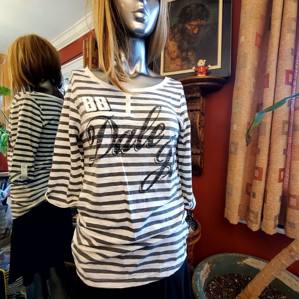 Chase Authentics Dale Jr. #88‎ Striped Henley Top Women's M 3/4 Sleeves 2013 NEW
